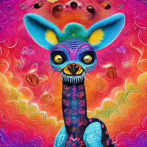 Prompt: Alebrijes” Full body side portrait, 3-D 8k , digital art, Mexican folk art, cute single animal, contrasting light nebula background, Hyperdetailed, Martin Sandiego, Julia Fuentes, Adi Granov