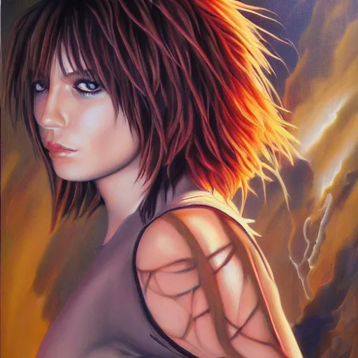 Prompt: detailed portrait of emo britney spears anime death note intricate, hyper detailed, realistic, oil painting, by julie bell, frank frazetta, cinematic lighting