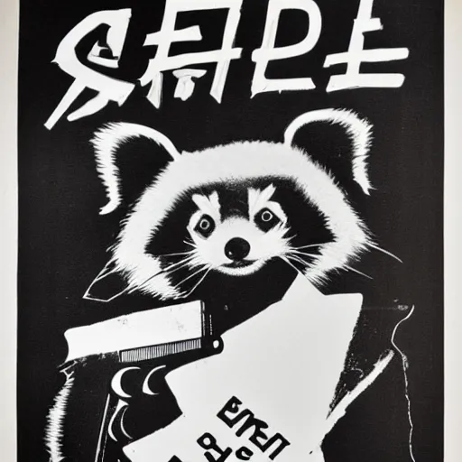 Image similar to red panda on a propaganda poster, guns, world war, circa 1 9 3 9, stencil