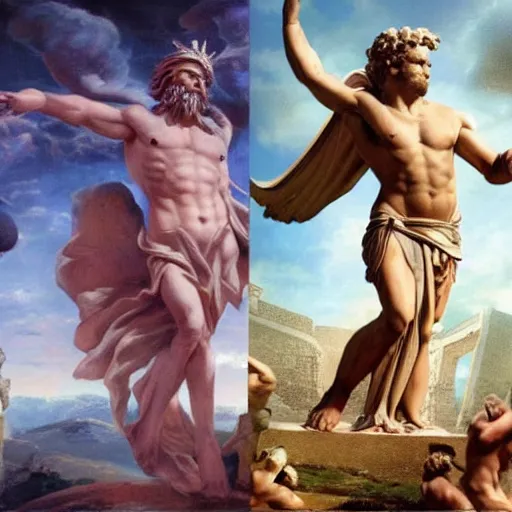 Image similar to roman gods versus greek gods for the fate of the universe