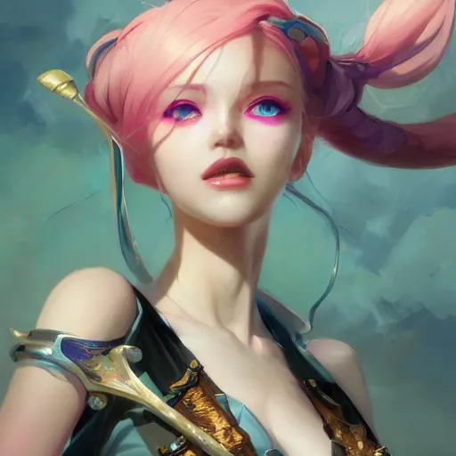 Prompt: Jinx on her day off league of legends on her day off, highly detailed, digital painting, artstation, concept art, smooth, sharp focus, illustration, ArtStation, art by artgerm and greg rutkowski and Hikari Shimoda and Edmund Blair Leighton and Charlie Bowater