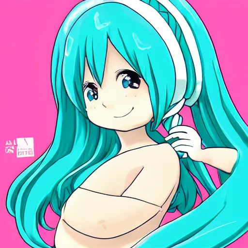 Image similar to cute pregnant hatsune miku with big pregnant belly, baby struggling inside womb, kicks are visible on the belly, art in anime style, trending on pixiv