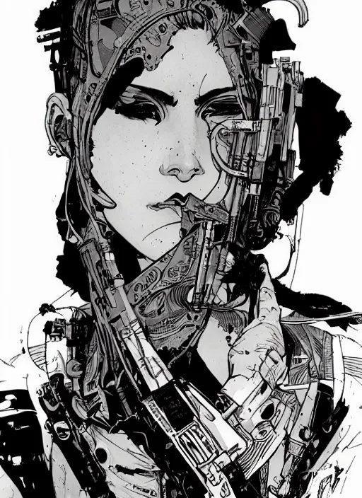 Prompt: beautiful cyberpunk assassin. portrait by ashley wood and alphonse mucha and laurie greasley and josan gonzalez. illustration, pop art, cinematic. moody industrial setting.