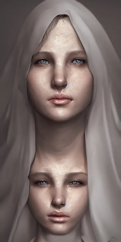 Image similar to hyperrealist female communicant by mike franchina, fantasy art, photo realistic, dynamic lighting, artstation, poster, volumetric lighting, very detailed faces, award winning, full face, symmetry