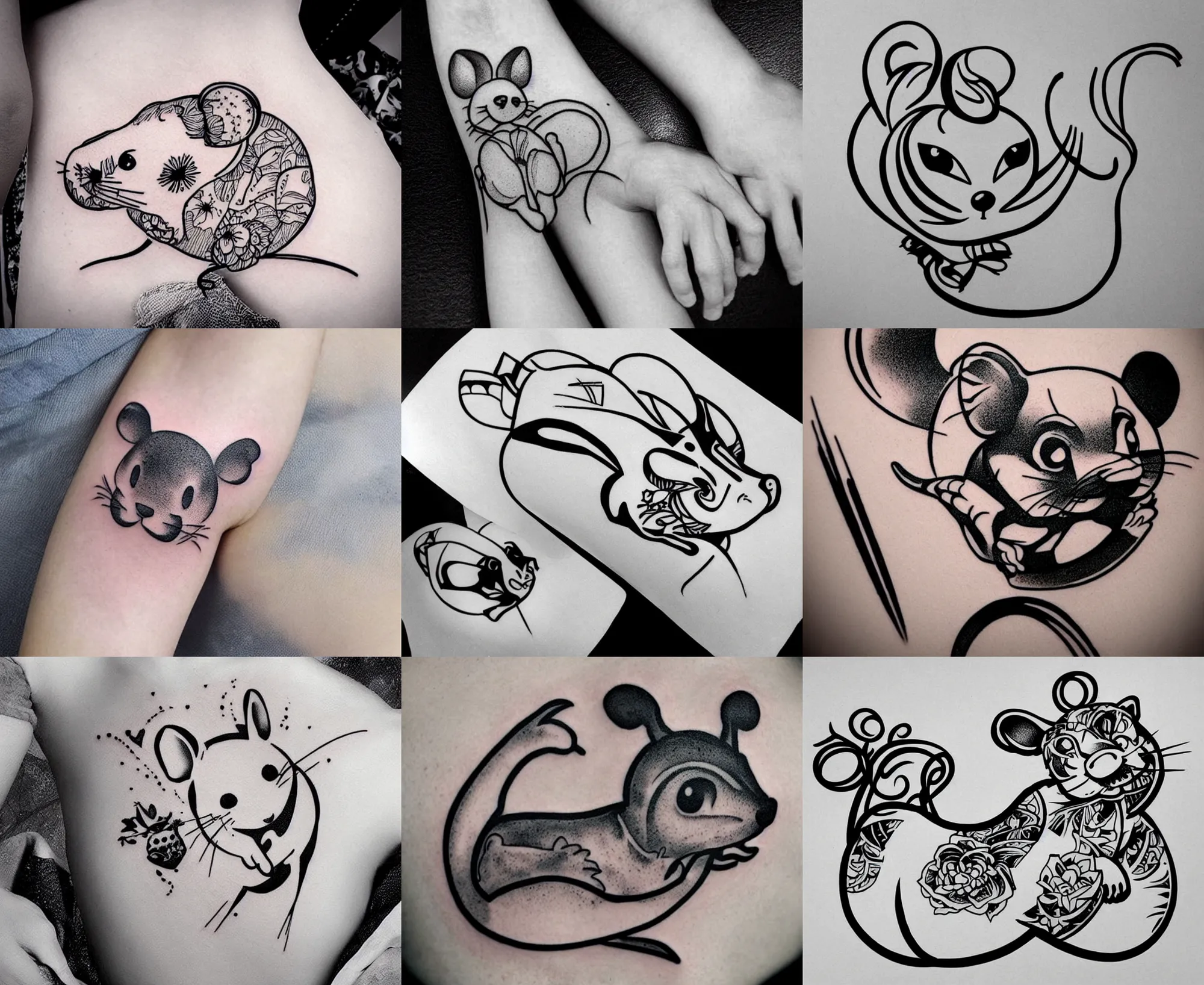 Prompt: tattoo stencil stylized cute adorable mouse, bold strong lines very highly aesthetic