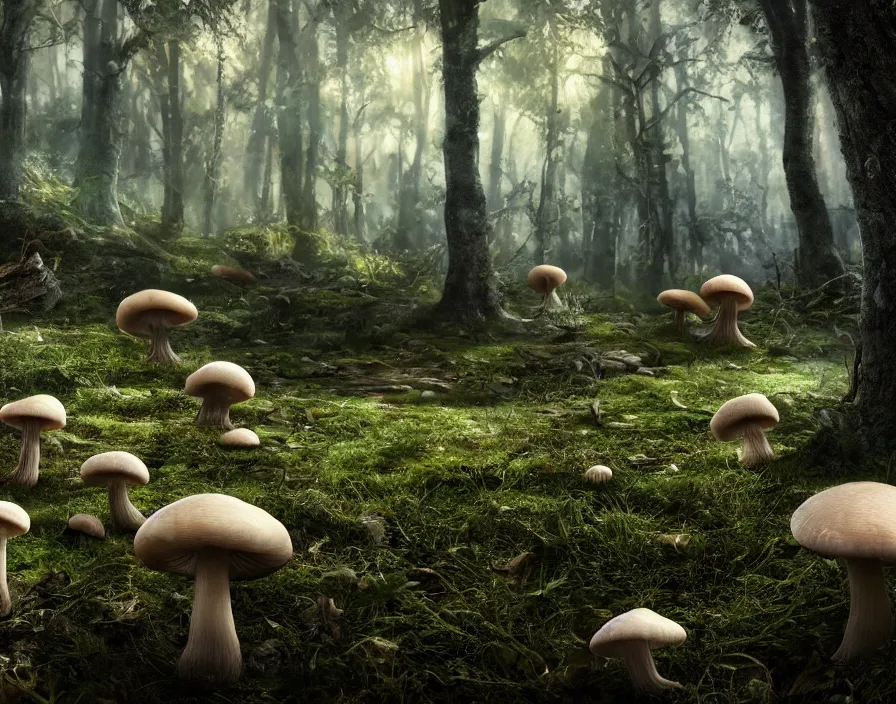 Prompt: eldritch mushrooms in forest, realistic, beautiful texture, beautiful graphics, fantasy artwork, very beautiful scenery, hd, hdr, ue 5, ue 6, unreal engine 5, cinematic 4 k wallpaper, 8 k, ultra detailed