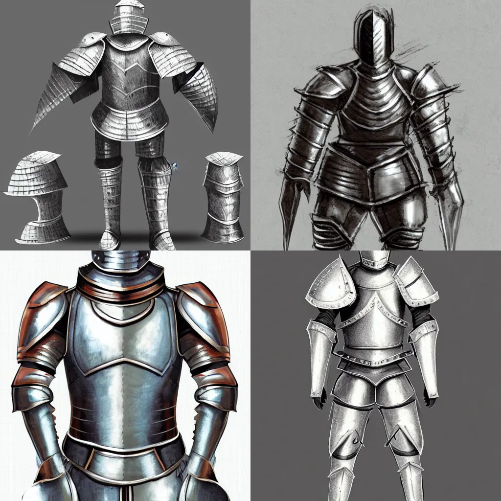 Prompt: knight wearing armor made out of silverware, plates, and wood concept art