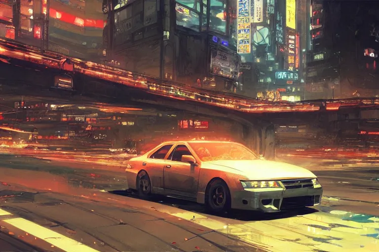 akira cyberpunk toyota chaser speeding through tokyo Stable Diffusion