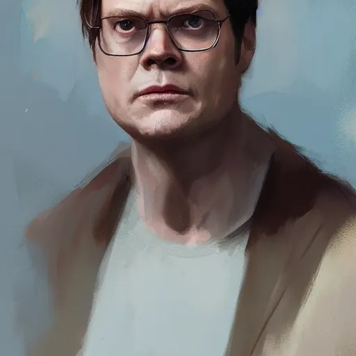 Image similar to portrait of Dwight Schrute, art by greg rutkowski, matte painting, trending on artstation