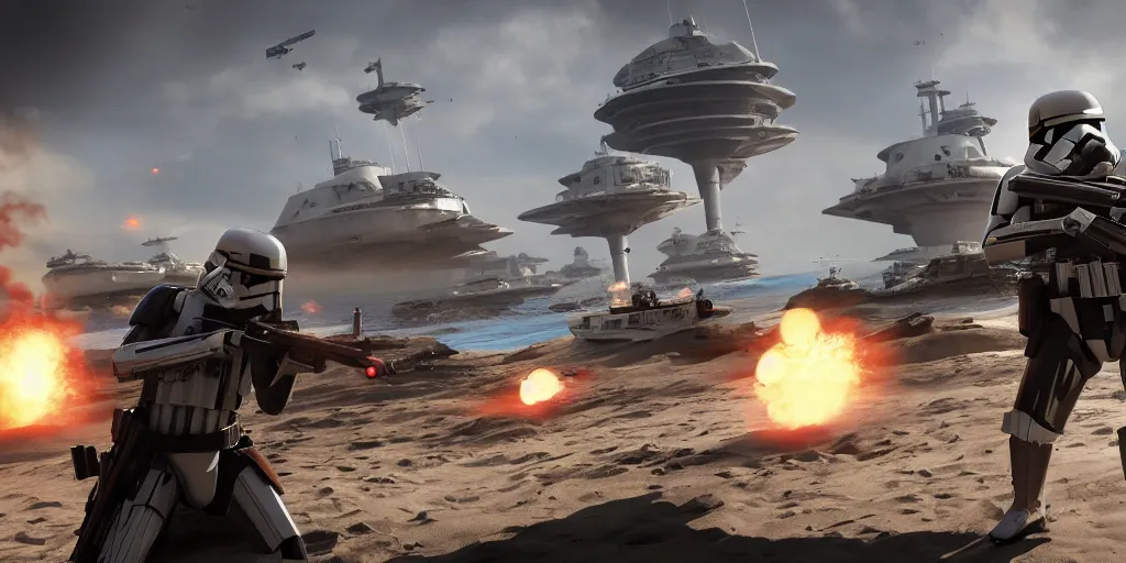 Prompt: shore troopers, on scarif, ea star wars battlefront 2015, highly detailed