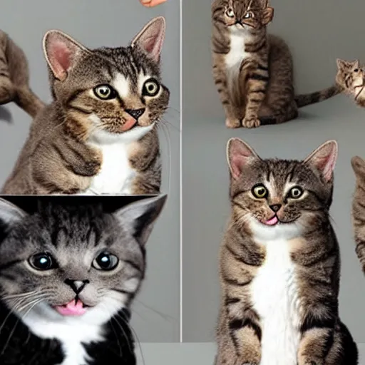 Image similar to a cat laughing from multiple angles collage photo, meme format,