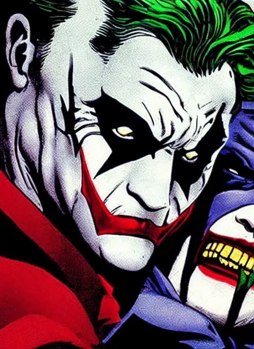 Image similar to Batman holding the Joker's head in his hand