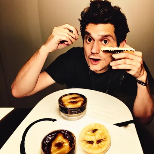 Image similar to john mayer eating a banana creme brule ( dont ask )