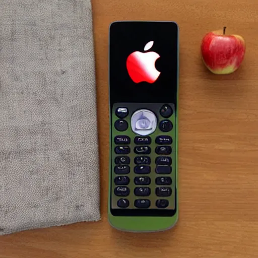 Prompt: tv remote in the shape of apple fruit