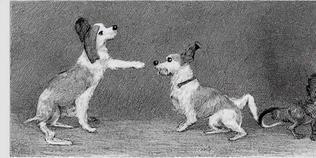 Prompt: jack russel dog, highly detailed, side view, howling, illustrated by peggy fortnum and beatrix potter and sir john tenniel