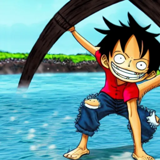 Prompt: luffy taking a shit on the ocean