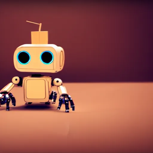 Image similar to a cute little robot is made of wood. super realistic 8 k render of a elegant, cinematic composition