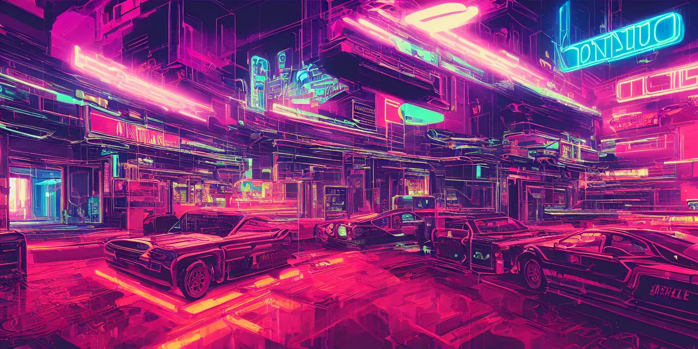 Image similar to the school of athenes iconic paiting, cyberpunk, synthwave, outrun, neon, hyper detailed