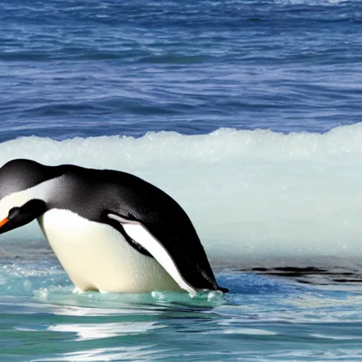 Image similar to a penguin surfing in a bathtub