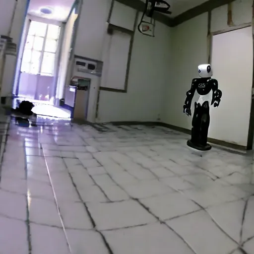 Prompt: ASIMO robot walking through haunted asylum, GoPro