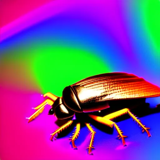Prompt: technicolor cockroach at a rave, psychedelic light show, 4 k ultra detail