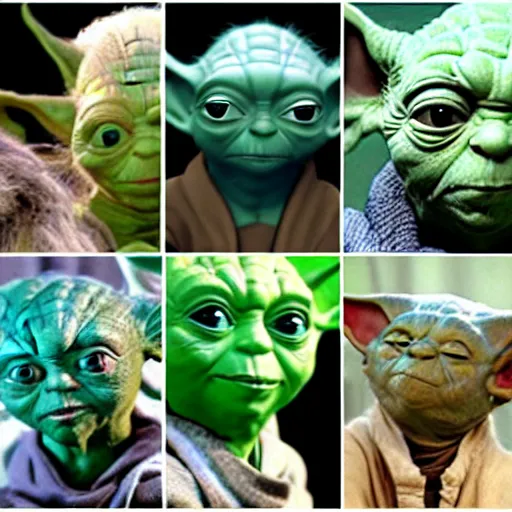 Prompt: various members of Yoda's species