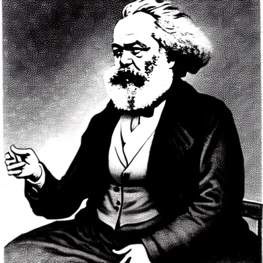 Prompt: karl marx ( the wizard ) pondering his orb