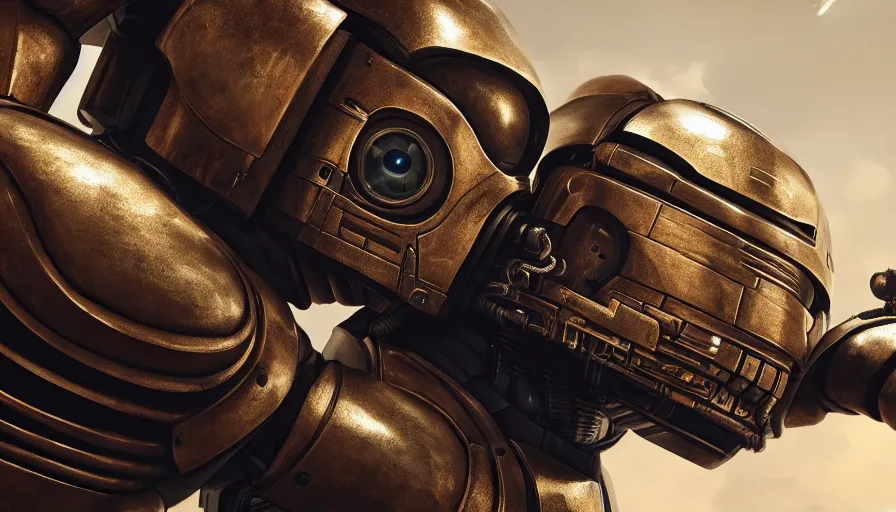 Image similar to c 3 - p 0 as a clockwork man, rule of thirds, beautiful detailed face, ultra realistic, concept art, intricate details, serious, highly detailed, photorealistic, octane render, 8 k, unreal engine, detailed oil painting.