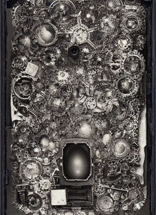 Image similar to old wetplate daguerreotype the opening of pandora's box, explosion of data fragments, fractal, intricate, elegant, highly detailed, parallax, leica, medium format, subsurface scattering, by jheronimus bosch and greg rutkowski and louis jacques mande daguerre