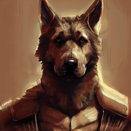 Image similar to a wounded humanoid german shepherd beast - man in military style, sitting on the bed, highly detailed portrait, digital painting, artstation, concept art, smooth, sharp foccus ilustration, artstation