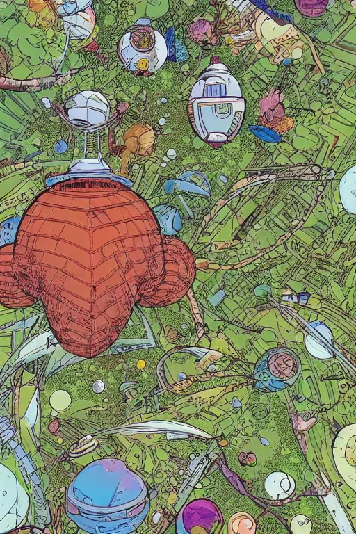 Image similar to exotic garden spaceship in space in the style of geof darrow, geof darrow art,