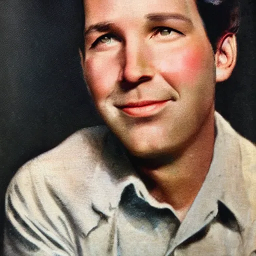 Prompt: “Paul Rudd portrait, color vintage magazine illustration 1950”