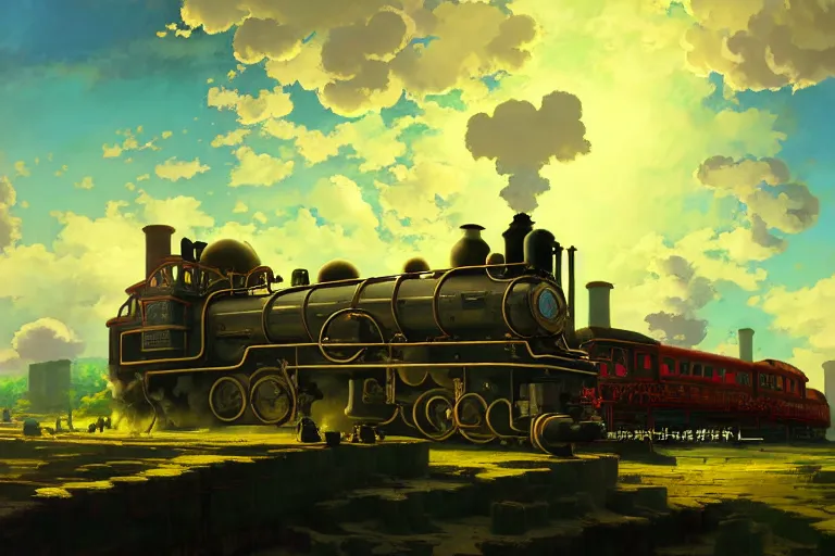 Prompt: baroque oil painting of anime key visual environment concept art of industrial revolution steam train, brutalist, dark fantasy, rule of thirds, fake hidden detail, trending on pixiv fanbox, acrylic palette knife and brush, style of makoto shinkai studio ghibli genshin impact jamie wyeth james gilleard greg rutkowski