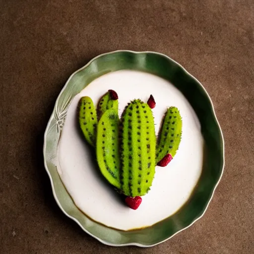 Image similar to cactus flavoured tart, with prickly pears over it, food photography