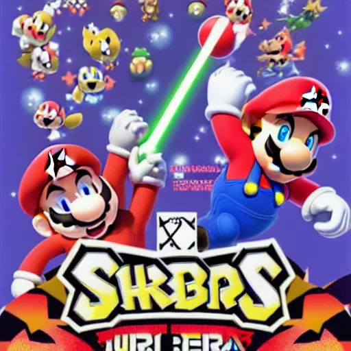 Image similar to super mario brothers and kirby super star ultra movie poster with pokemon super smash bros and princess peach star wars theme pokemon style detailed and accurate eyes