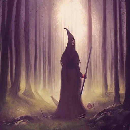 Image similar to witch performing a ritual in a dark forest painted by Greg Rutkowski