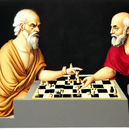 Prompt: Socrates playing chess with Charlemagne