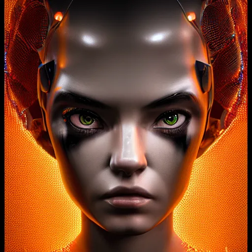 Image similar to beautiful angry cybernetic goddess, symmetrical, cinematic, hyper realism, high detail, octane render, 8k, cgsociety