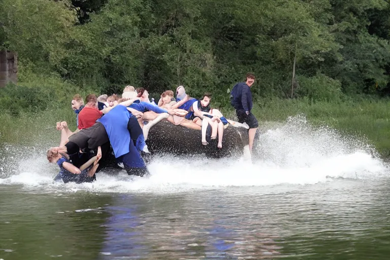 Image similar to Group of teenagers push rolls roys into lake