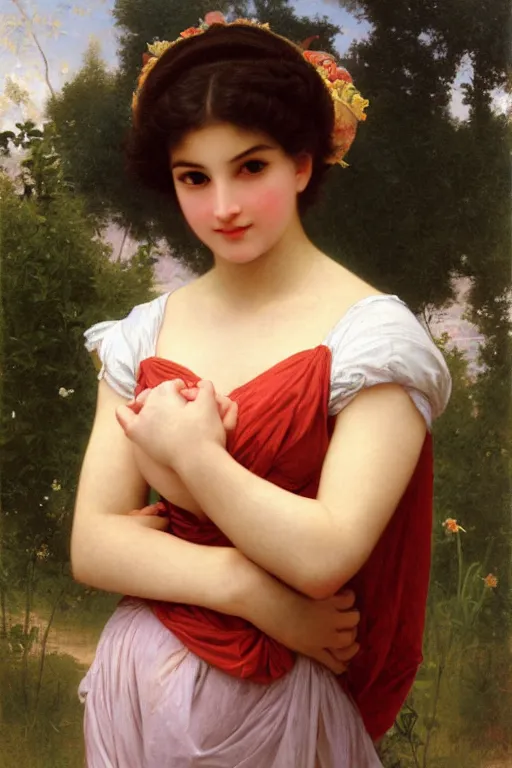 Prompt: princess peach, painting by william adolphe bouguereau