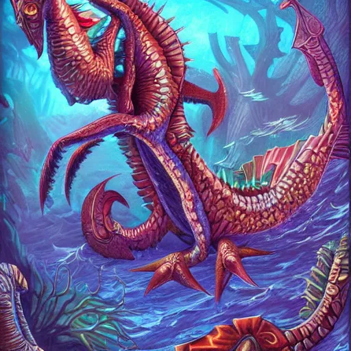 Image similar to underwater sea dragon full body, d & d style, trending on artstation, colorful, intricate, highly detailed