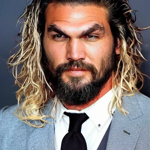 Prompt: jason mamoa with blonde hair