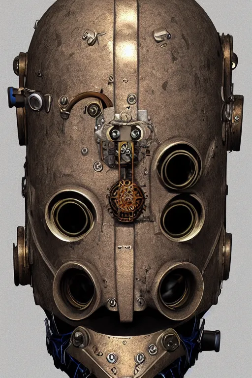 Image similar to steampunk mask minimalist fantasy art robot ninja helmet, global illumination ray tracing hdr fanart arstation by sung choi and eric pfeiffer and gabriel garza and casper konefal chaykin howard and campionpascale and cooke darwyn and davis jack