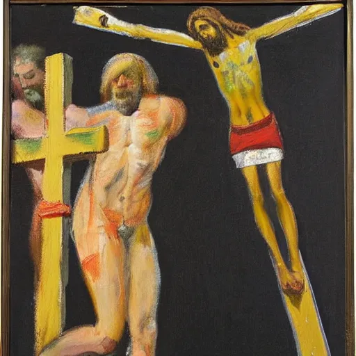 Image similar to study for a figure at the base of the crucifixion, boris johnson, francis bacon painting