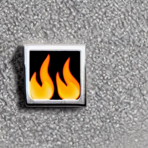 Image similar to an award - winning photo of minimalistic clean fire flames warning label enamel pin, beautiful cinematic light, behance