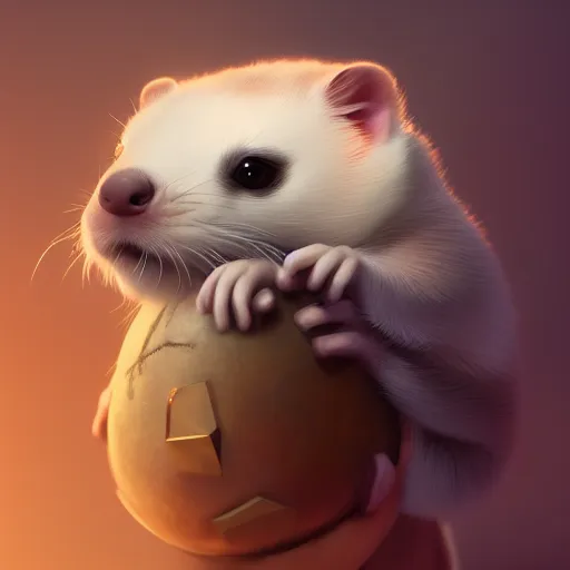 Prompt: A ferret is cuddling the time stone, hyperdetailed, artstation, cgsociety, 8k