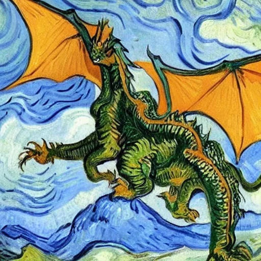 Prompt: dragon oil painting by Van Gogh
