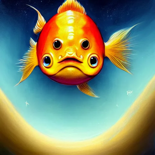 Image similar to a photorealistic portrait of magikarp, it has yellow hair and a beautiful unconventional face, deep space in the background, elegant, highly detailed, digital painting, artstation, realism, concept art, pop, smooth, mythological, sharp focus, qualia, illustration, art by mark ryden 3 d 8 k ultra detailed