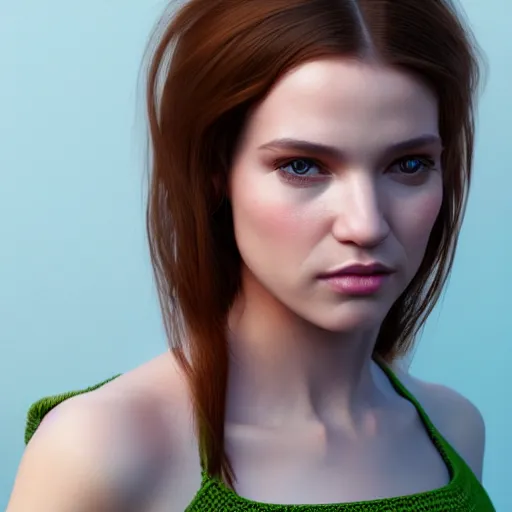 Image similar to photograph of a cute woman with long shiny bronze brown hair and green eyes, 8k, by Irakli Nadar, hyperreal, trending on artstation