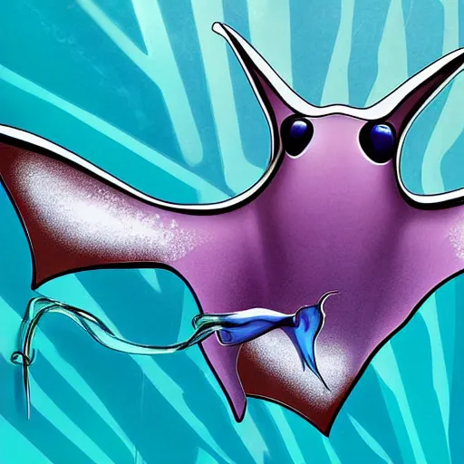 Image similar to a new shy manta ray character, in the style of the muppets, it is a manta ray character with manta ray fins, designed by beetlejuice the musical on broadway, real, photograph, cinematic